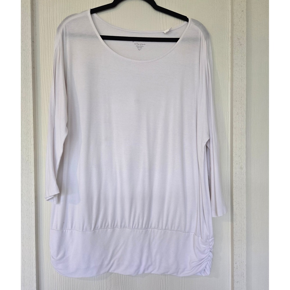 Chicos White Banded Hem Top Size 3/XL Classic Coastal Vacation Office Capsule